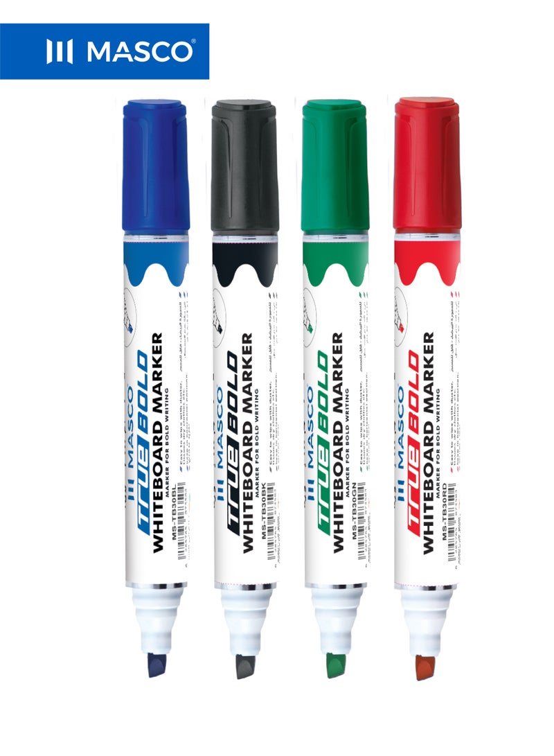 ماسكو أقلام سبورة TRUE BOLD متعددة الألوان، رأس مشطوف، كتابة عريضة، عبوة 4 أقلام - Image 2